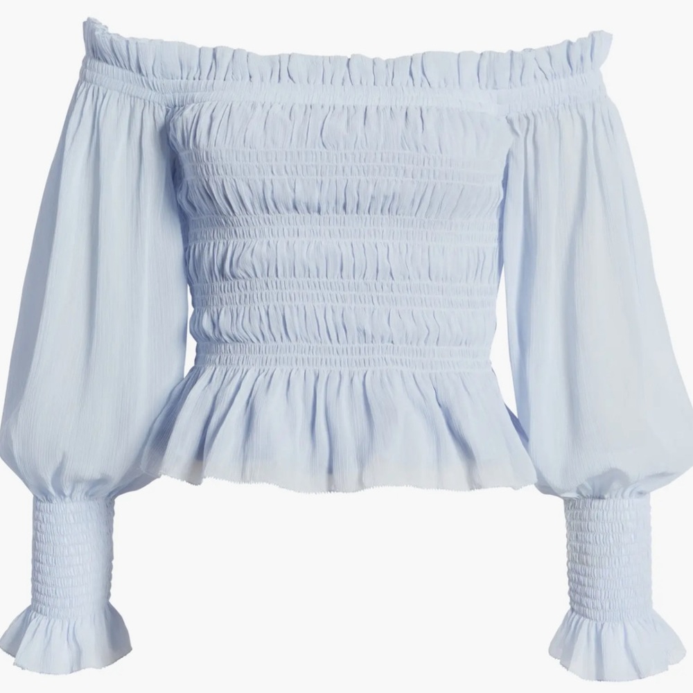 NWT - AllSaints Off-The-Shoulder Peplum Top in Gentle Lavender (12)